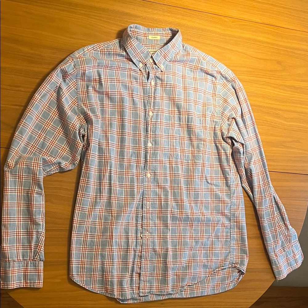 J. Crew Men's Casual Plaid Shirt - Blue and Orange